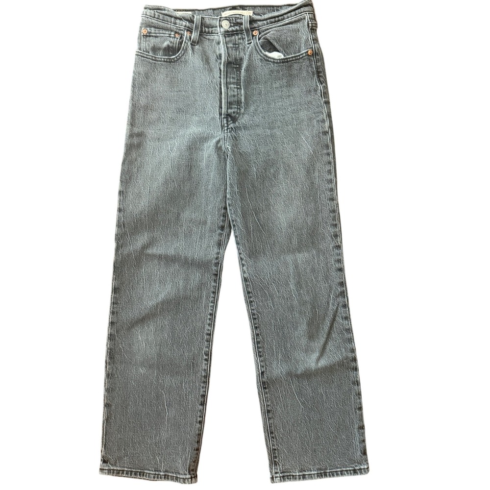 Levi's Ribcage Straight Ankle Jeans Women 27 Gray High Rise Streetwear Grunge